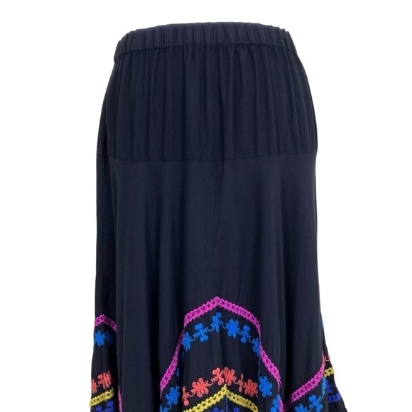 Anthropologie Hazel Black Embroidered Boho Handkerchief Hem Skirt Midi Fairycore - Picture 4 of 15
